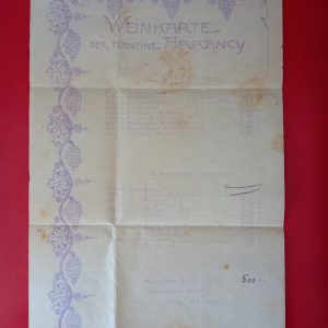 Deutsches Reich 1911 - lista preturi vinuri de la restaurantul ofiterilor germani din Arrancy (ocupatie in Franta)