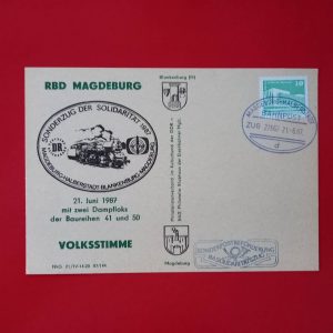 DDR 1987 - carton filatelic - stampile feroviare